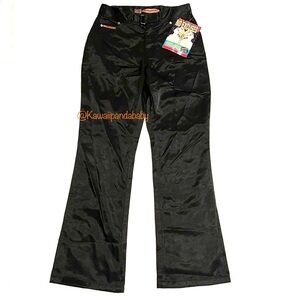 NWT 90s Vintage No Excuses Black Shiny Silky High Waisted Y2K Pants Size 11/12